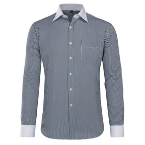 Men's Dress Shirt Slim Fit Button Down Stripe Checked Shirt Black