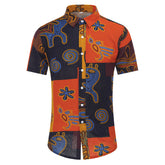 Men's Slim Fit Multicolor Flower Print Short Sleeve Shirt