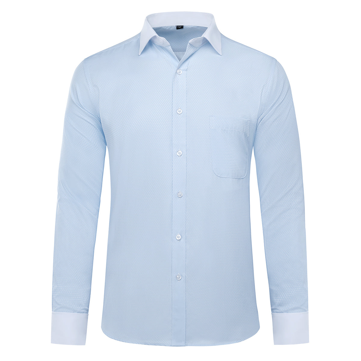 Men's Dress Shirt Slim Fit Button Down Stripe Checked Shirt Light Blue