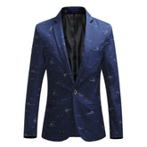 Men's Printed Single Breasted Slim Fit Blazer Blue