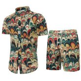 2-Piece Peacock Feather Print Style Summer Suit