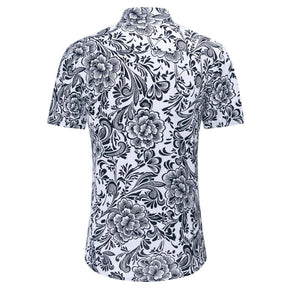 Men's Slim Fit Multicolor Flower Print Short Sleeve Shirt