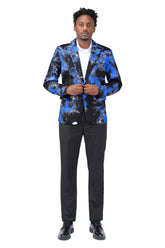 Slim Fit Flame Print Blue Blazer