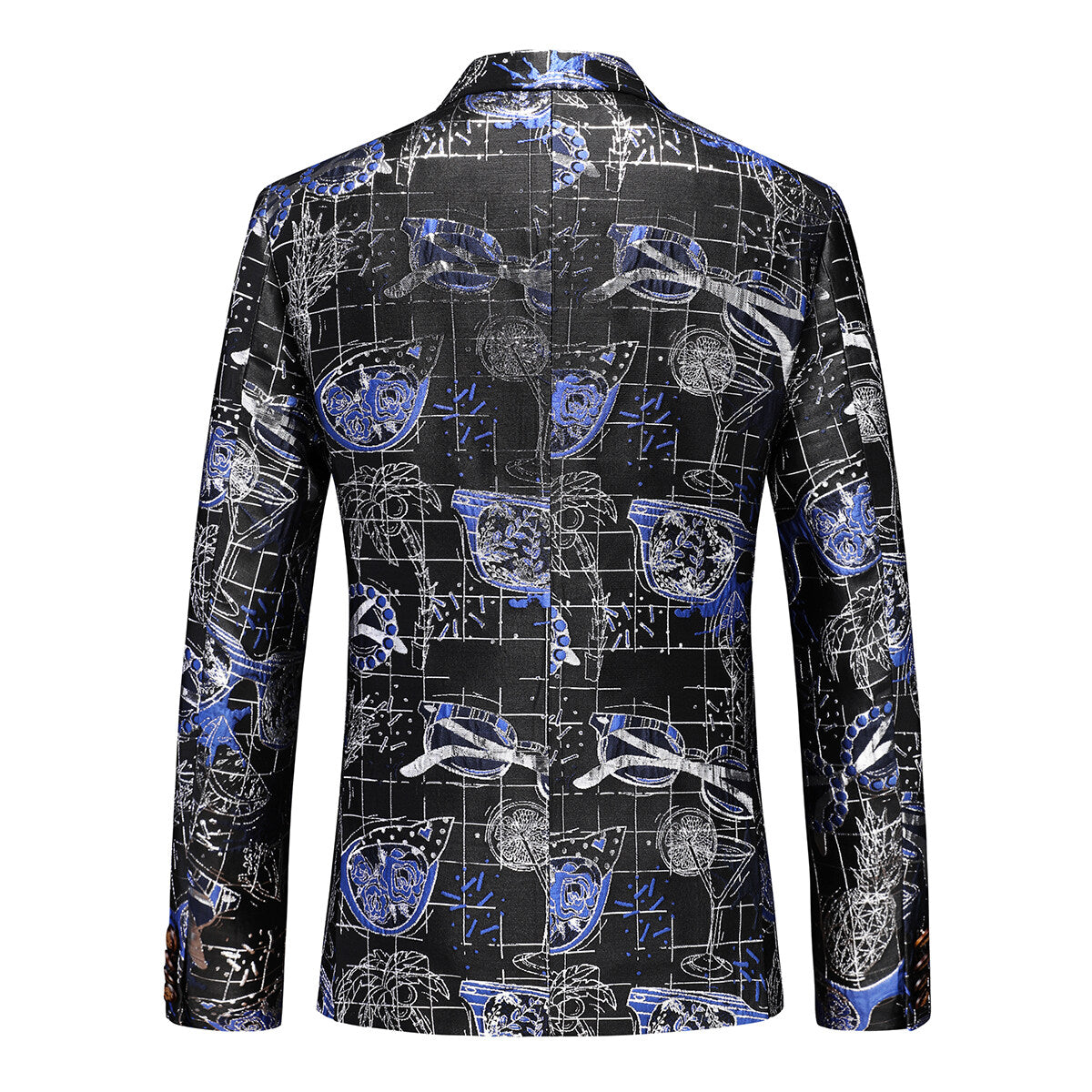 Men's 2-piece Single-breasted Printed Business Suit Blue