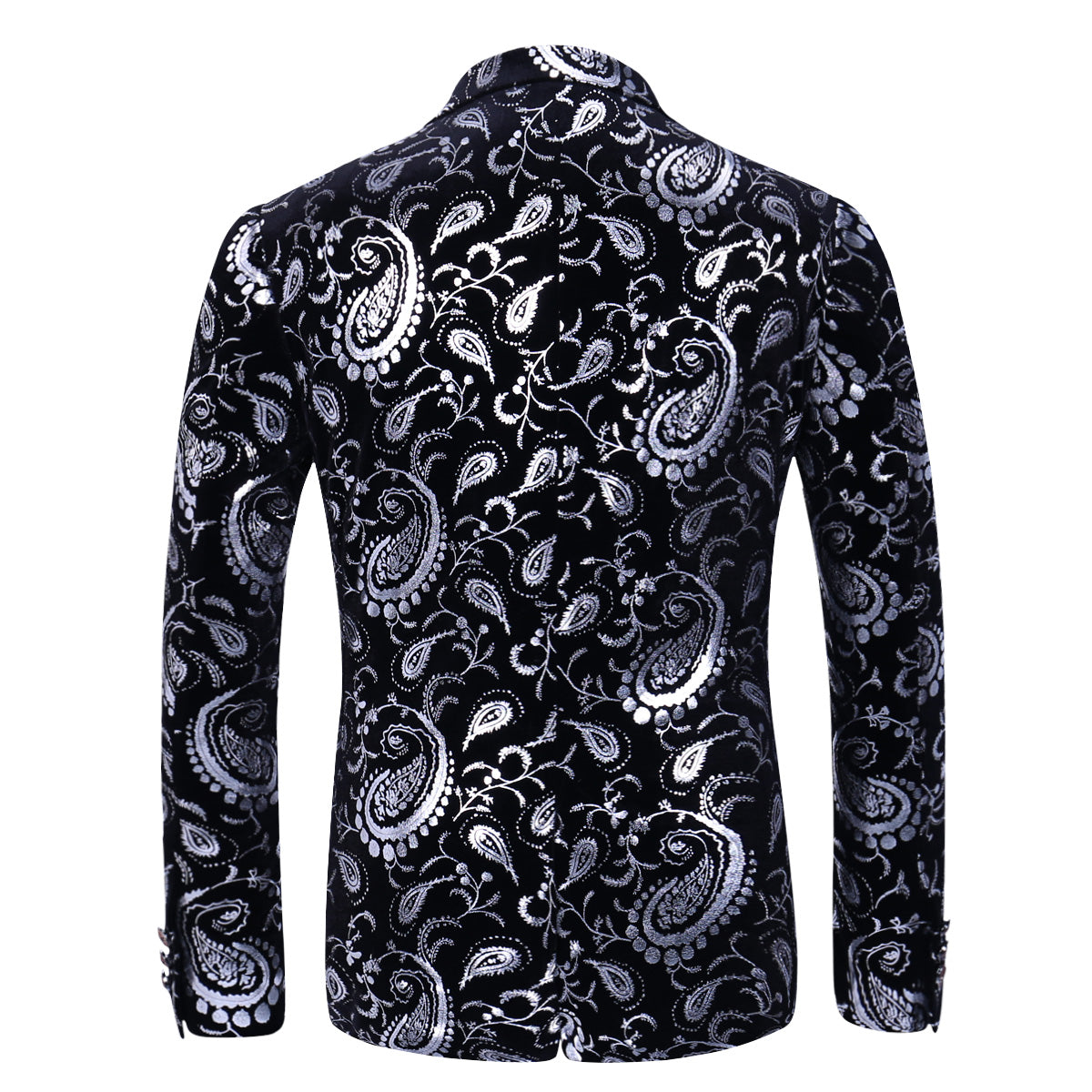 Men's Casual Slim Fit Blazer Shiny Printed Jacket Silver And Black