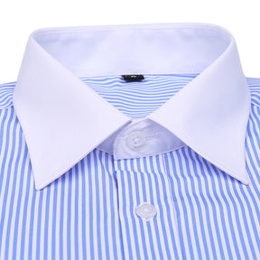 Men's Dress Shirt Slim Fit Button Down Stripe Checked Shirt Blue