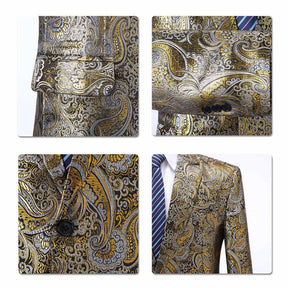 Slim Fit Shiny Print Gold Blazer
