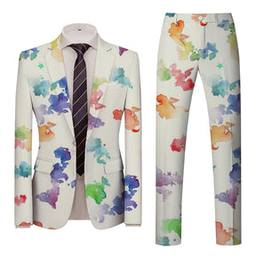 2-Piece Men's Ink Print Dress Blazer Pants Set