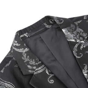 Men's Floral Suit Jacket Printed Blazer Black