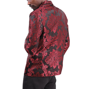 Red Flower Jacquard Print Blazer Slim Fit Casual Jacket