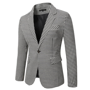 Men's Autumn Jacket Houndstooth One Button Casual Blazer