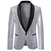 Shiny Sequin Jacket Silver Party Dinner Blazer
