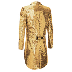 Men's Sequined Show Dress Swallow-Tailed Coat Gold
