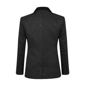 3-Piece Paisley Black Suit Shawl Collar Suit