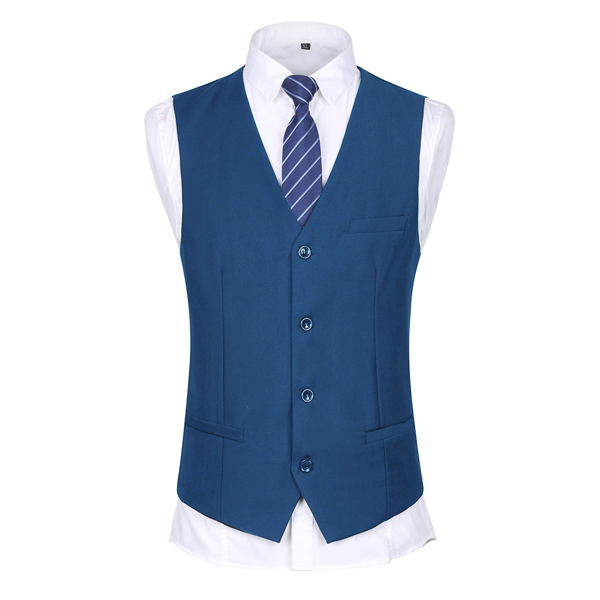 3-Piece Notched Lapel Casual Steel Blue Suit - Cloudstyle
