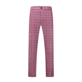 Men's Plaid Print Straight Casual Trousers Pink