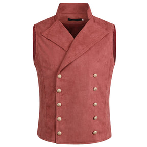 Double Breasted Velvet Gothic Steampunk Maroon Dress Vest