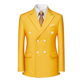 Men's Solid Color Double Breasted Business Suit Yellow