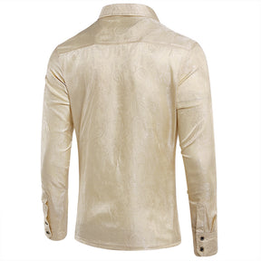 Slim Fit Embroidered Beige Paisley Shirt