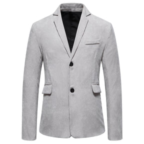 2-Piece Solid Color Two Button Single Breasted Corduroy Suit Grey