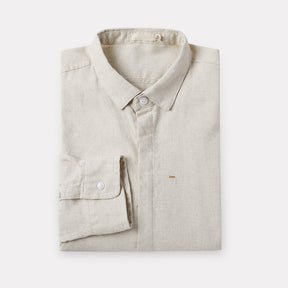 Beige Slim Fit Solid Linen Casual Shirt