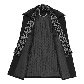 Men's Thick Solid Color Lapel Casual Coat Cotton Black