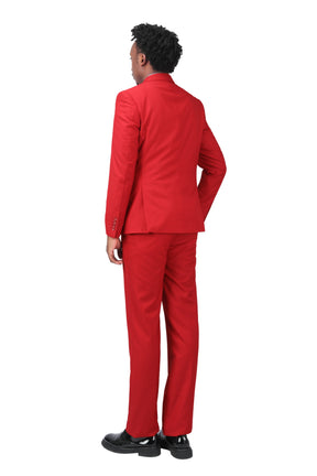 2-Piece Double Breasted Solid Color Red Suit