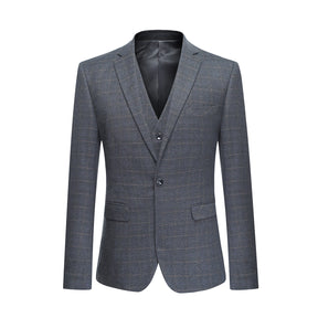 Mens 3-Piece One Button Yellow Plaid Suit Slim Fit Suit