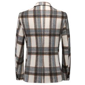 Men's Autumn Jacket Plaid Two Buttons Casual Blazer Grey