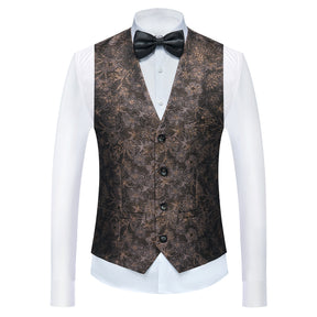 Men's Shawl Collar Print Suit 3-Piece Dress Suit Coffee
