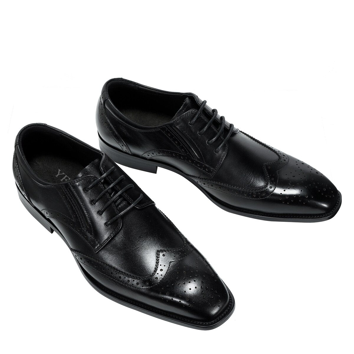 Men's Pointed Toe British Business Brogue Carved Leather Shoes Black