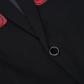 Red Wings Black Blazer Dress Floral Blazer