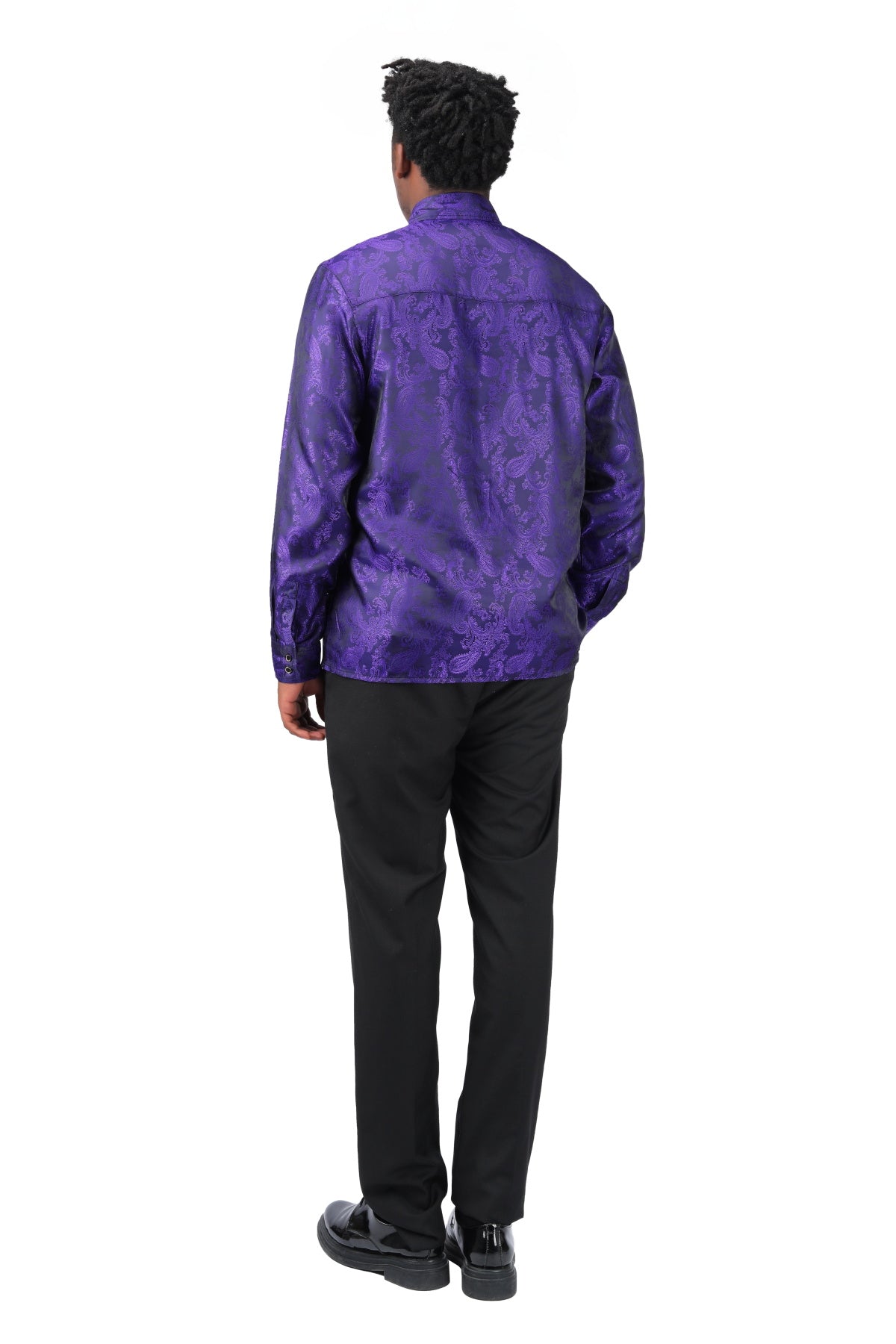Slim Fit Embroidered Purple Paisley Shirt