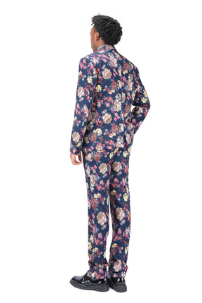 2-Piece Slim Fit Floral Print Suit Navy