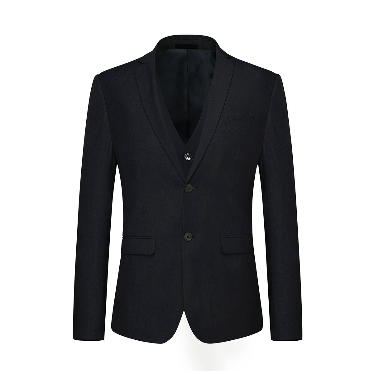 3-Piece Casual Two Button Suit Slim Fit Suit Dark Black