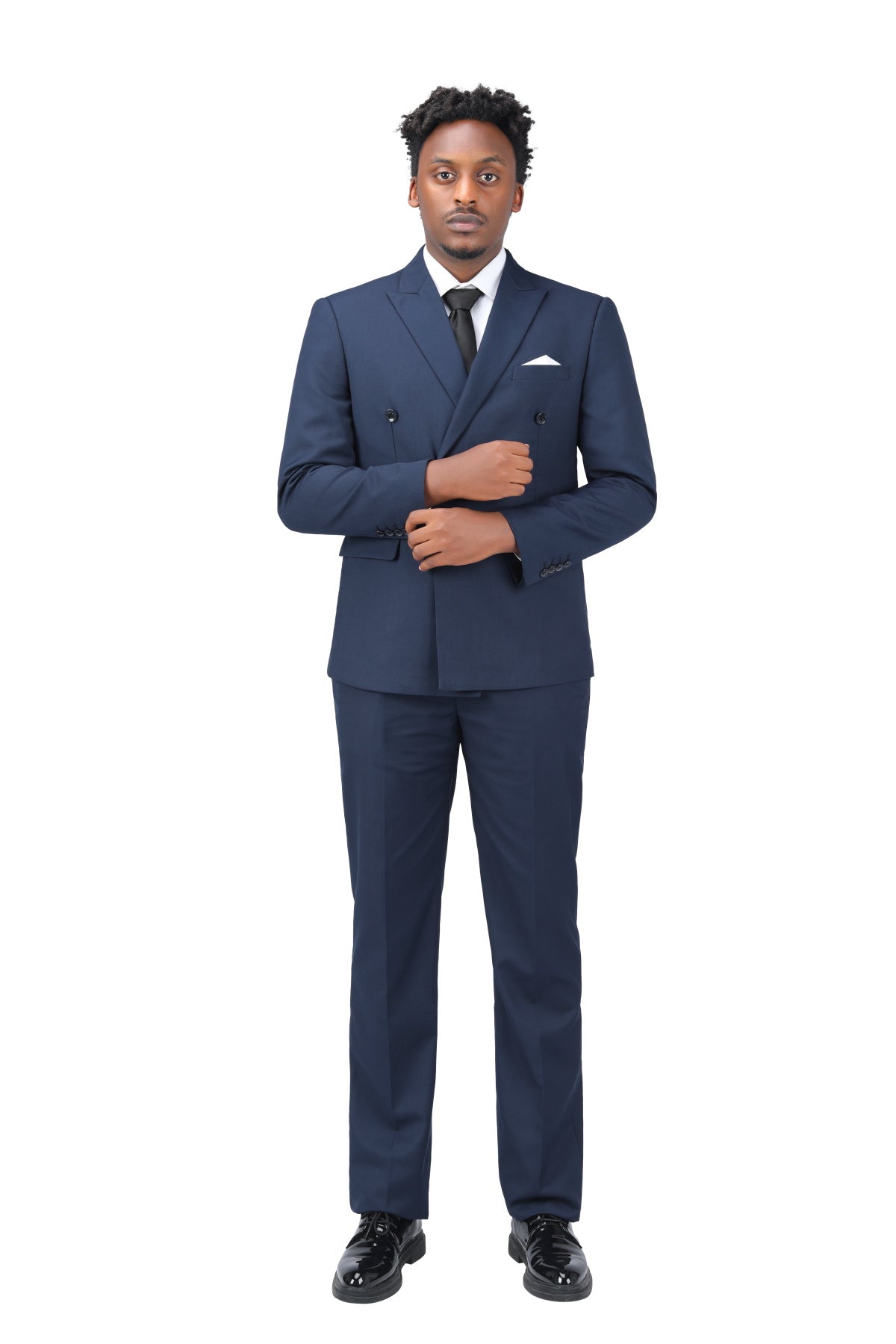 2-Piece Double Breasted Solid Color Navy Suit