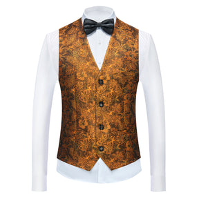 Men's Shawl Collar Print Suit 3-Piece Dress Suit Orange