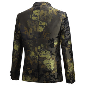 Allover Floral Print Suit 3-Piece Olive Suit