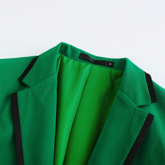 Men's One Button Solid Color Casual Blazer Green - Cloudstyle