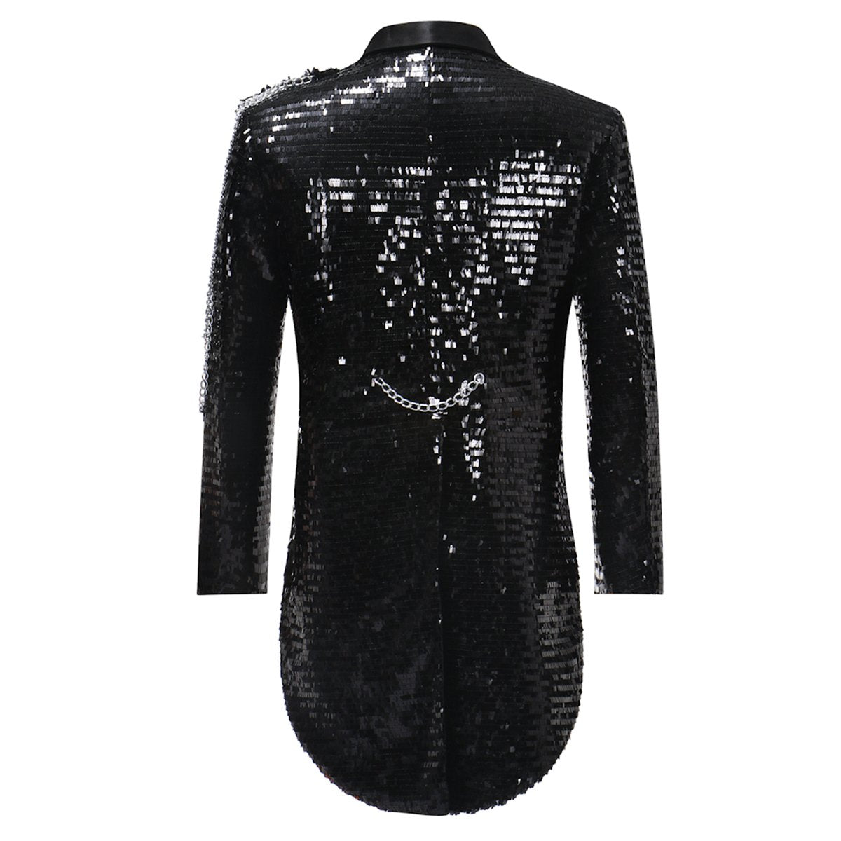 Black Sequin Modern Fit Swallow-Tailed Coat -Cloudstyle