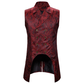 Paisley Dress Vest Floral Sleeveless Tailcoat Maroon