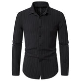 Men's Solid Color Lapel Wavy Long Sleeve Shirt Black