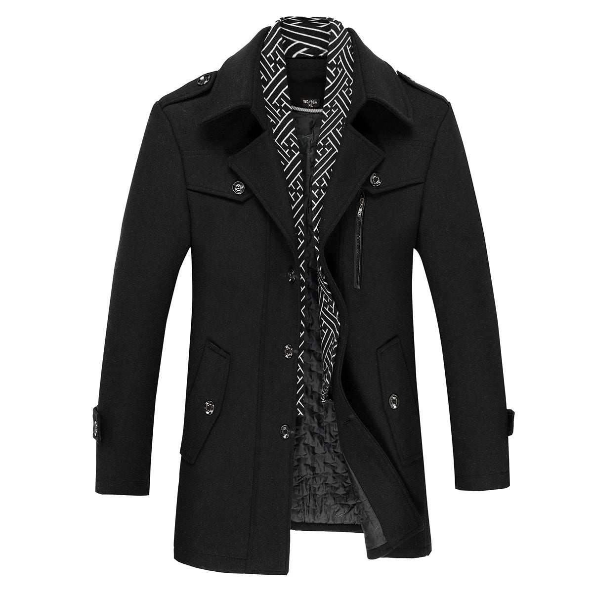 Men's Thick Solid Color Lapel Casual Coat Cotton Black