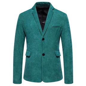 2-Piece Solid Color Two Button Single Breasted Corduroy Suit Green