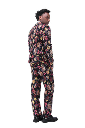 2-Piece Slim Fit Floral Print Maroon Suit