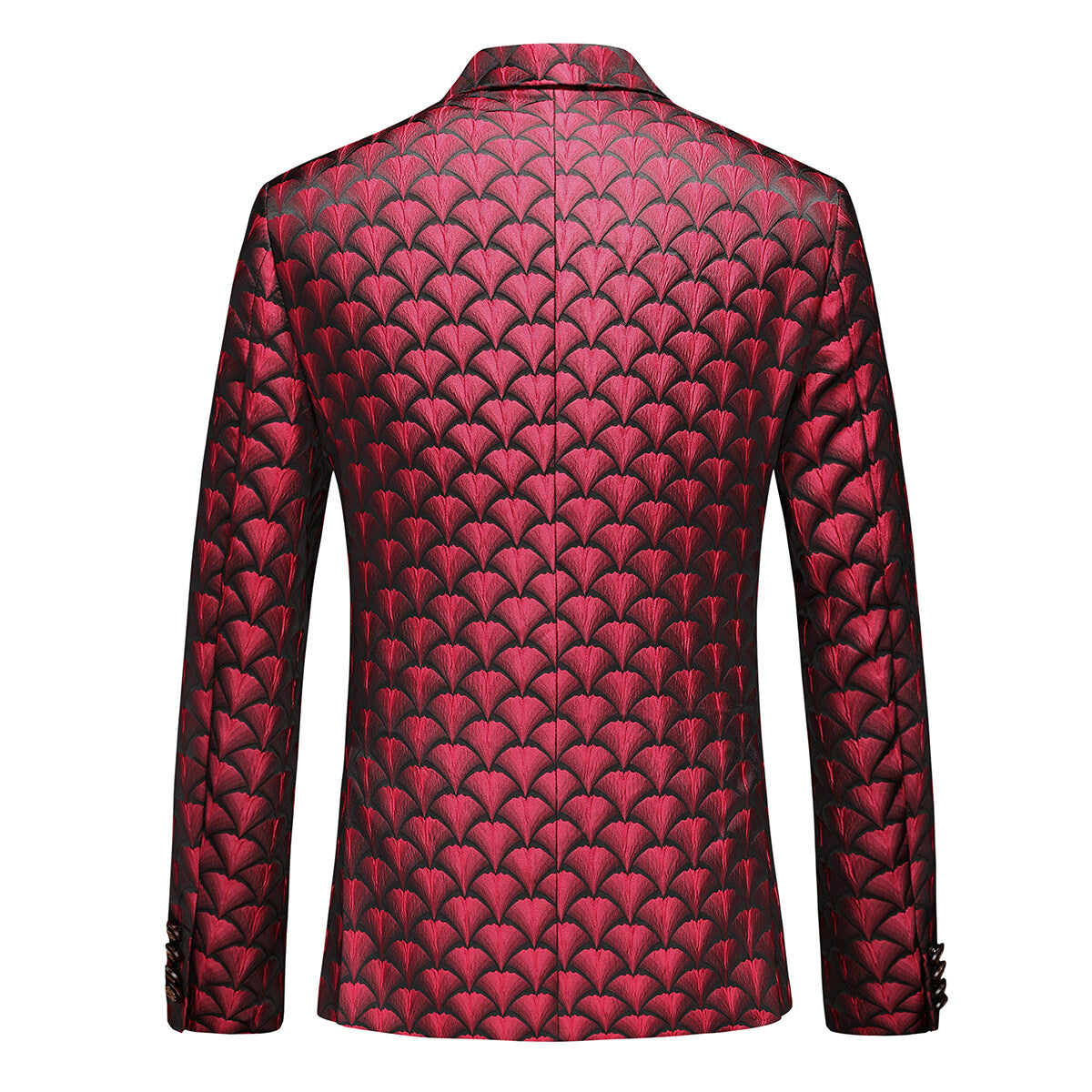 2-Piece Men's Printed Fish Scale One-Button Suit Red