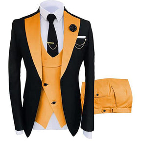 Men's 3-Piece Fashion One Button Color-Blocking Suit Yellow