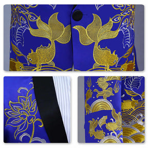 Two Piece Slim Fit Suit Embroidery Blue Suit