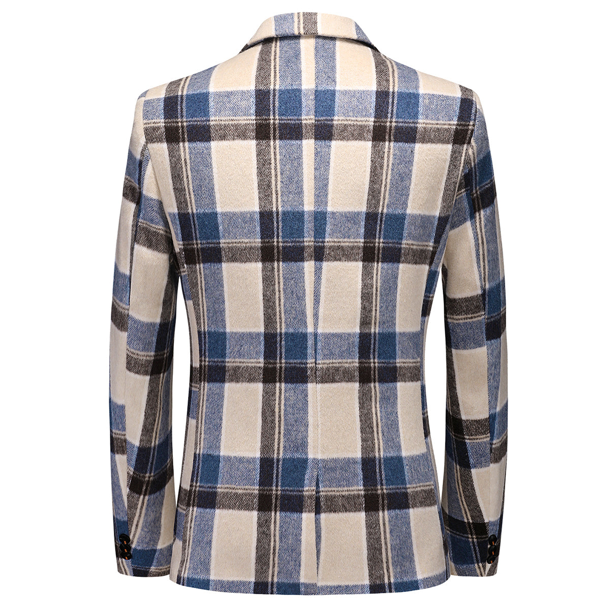 Men's Autumn Jacket Plaid Two Buttons Casual Blazer Blue