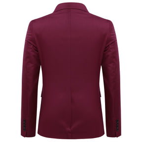 Mens Solid Color One Button Single Breasted Blazer Wine Red